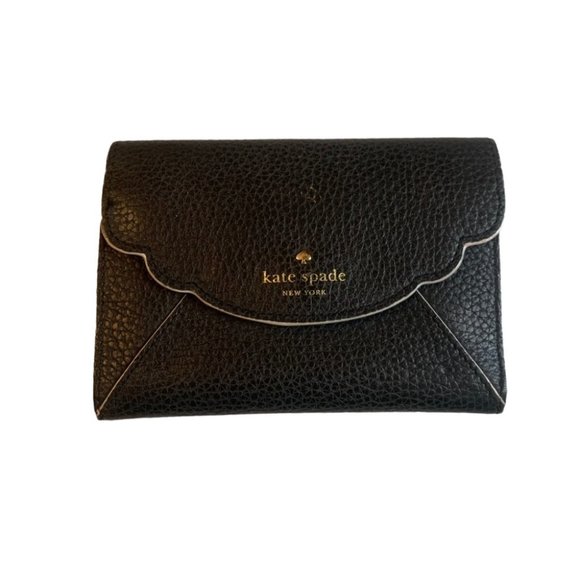 Kate Spade Black Pebble Leather Scallop Trim Wallet Leewood Place Tavy - Picture 1 of 12